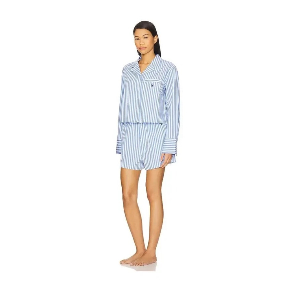 NWOT Polo Ralph Lauren Women's Crop & Boxer PJ Set White Cloud  & Hydrangea Sz M